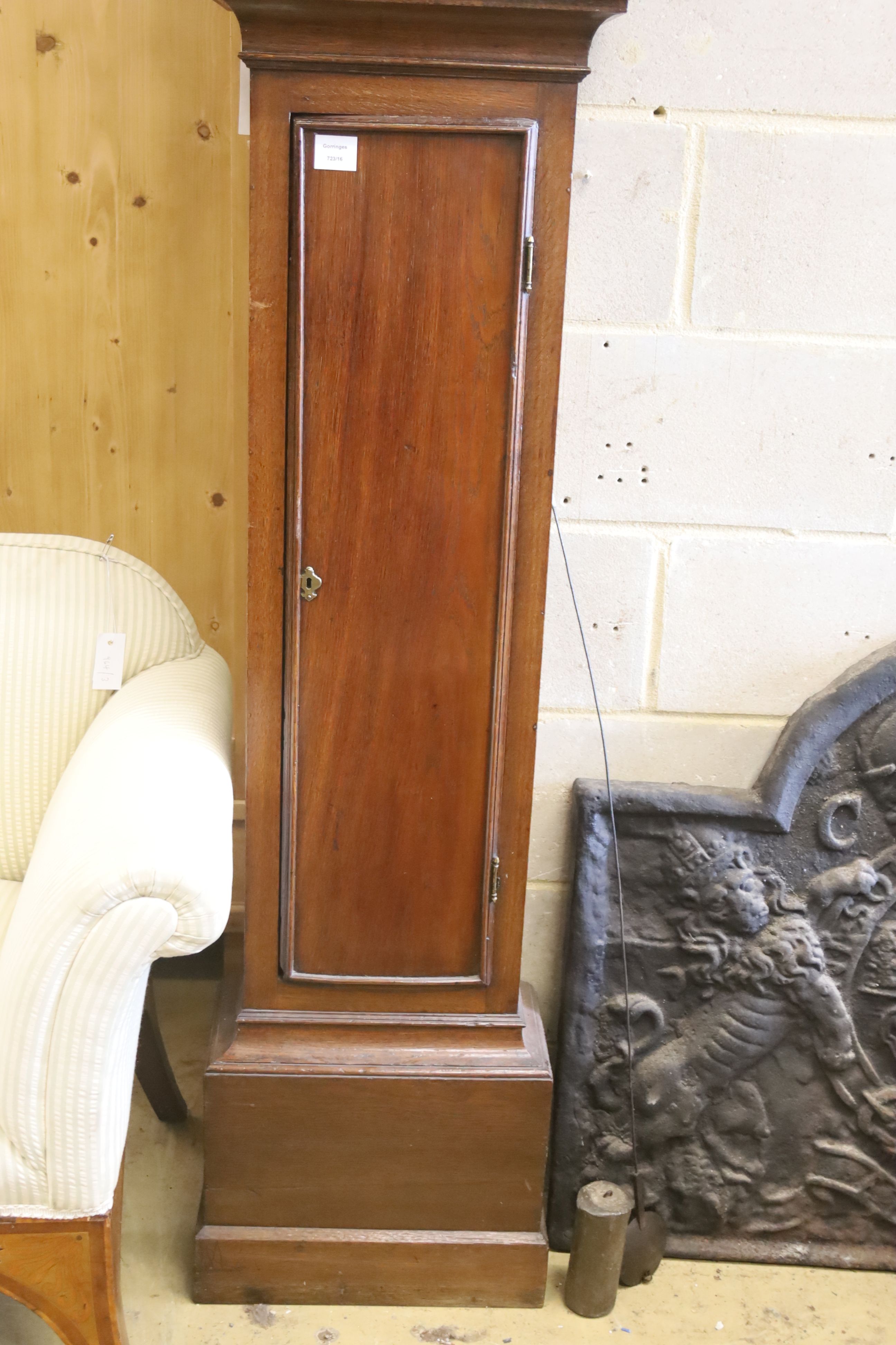 An early 19th century oak eight day longcase clock, marked Cousens Langport, height 194cm